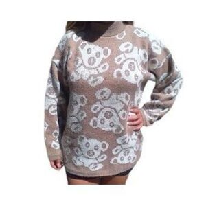 ✨VTG Needles & Yarn Teddy Bear Fluffy Knit High Neck Sz Large Sweater Womens✨